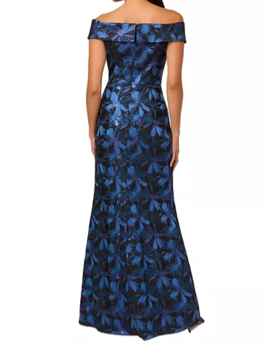 Adrianna Papell Women's Jacquard Floral Off-The-Shoulder Gown In Blue Size 12 - Picture 2 of 14
